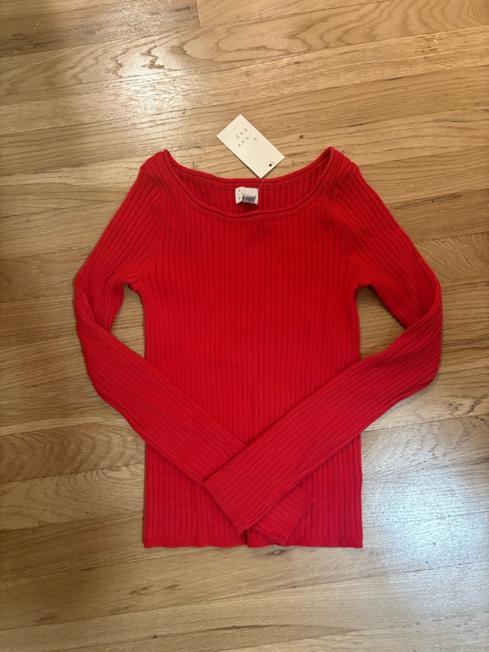 a new day Red Ribbed Scoop Neck Long Sleeve Top